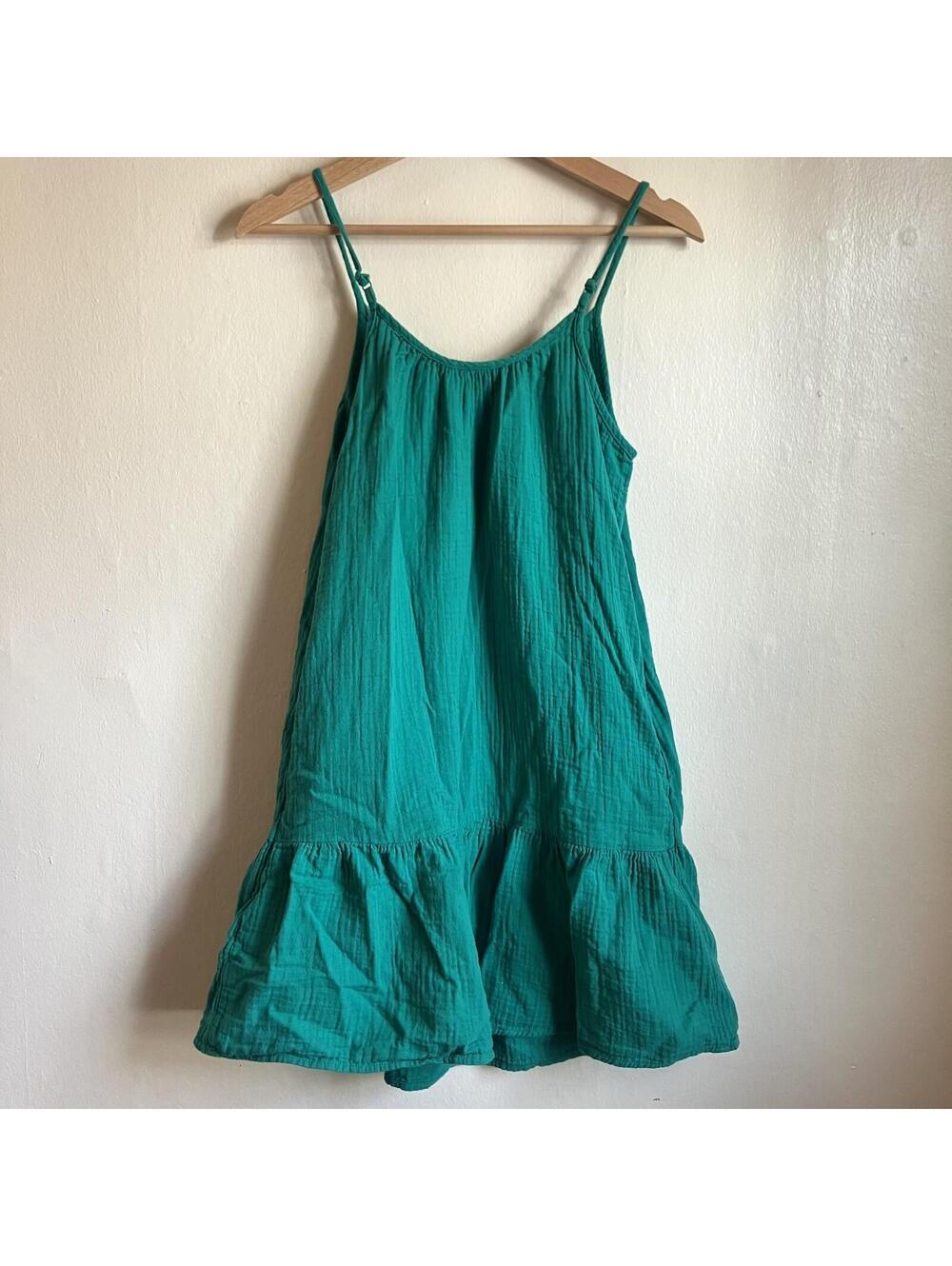Fairy Cottage Boho Kelly Green Gauzy Drop Waist Pockets Cotton Midi Sundress XS - Picture 2 of 6
